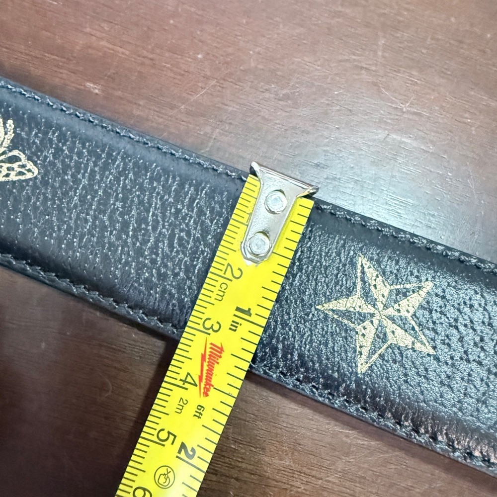 Gucci 495122 Black Leather Bee and Star Print Belt Gold Buckle 90 - Picture 10 of 13